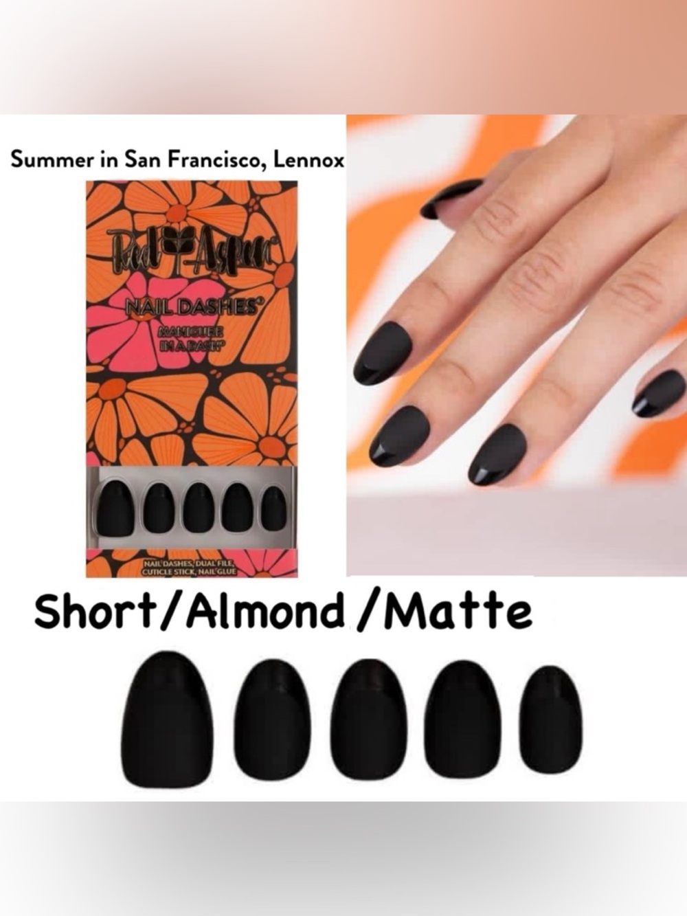 Nail Dashes Short Almond Matte Press-On Nails in Black